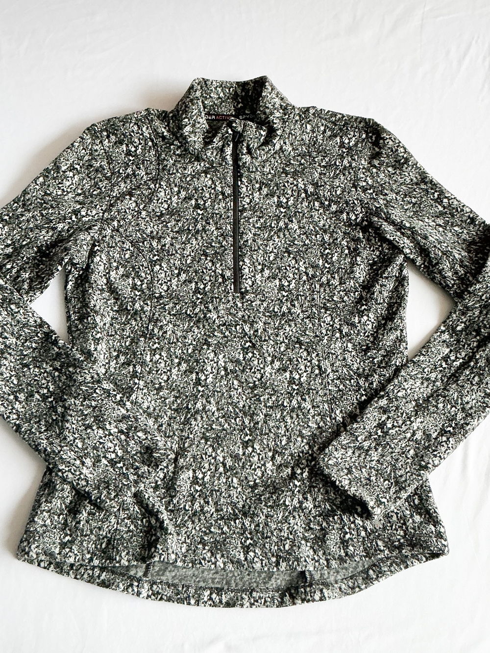 Women’s Black and White Marled Half-Zip Sweater